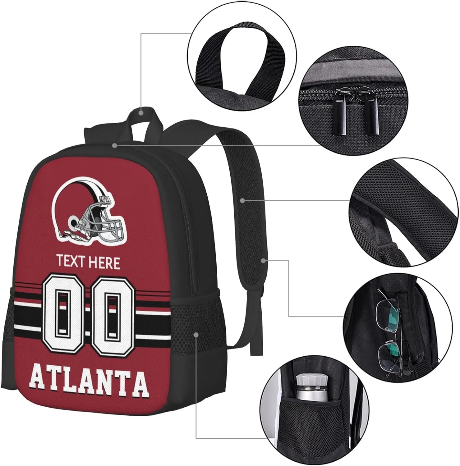 Custom Atlanta Backpack, Personalized Name and Number Backpack High Capacity Custom Football Gift for Men Women Fans