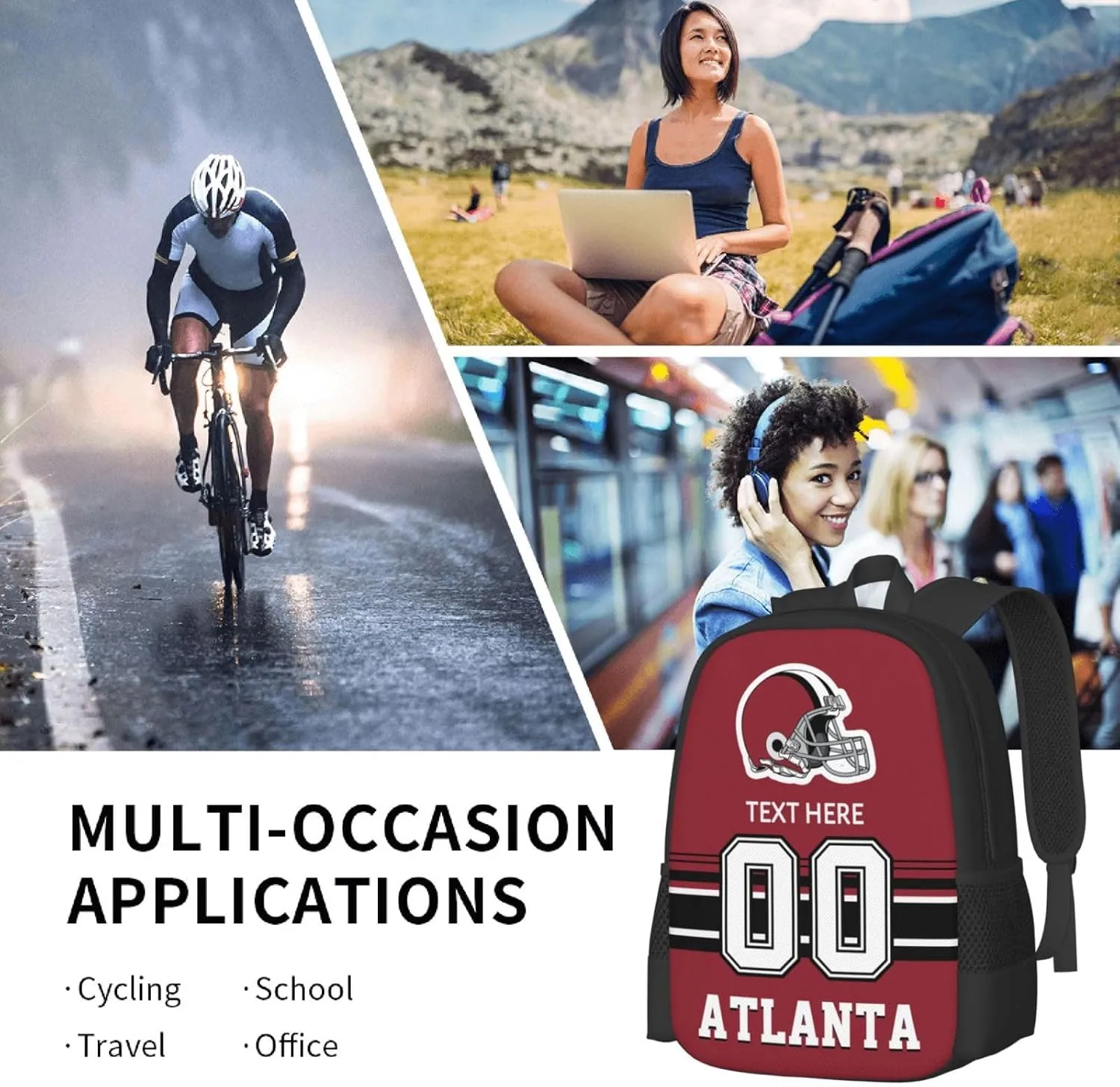 Custom Atlanta Backpack, Personalized Name and Number Backpack High Capacity Custom Football Gift for Men Women Fans