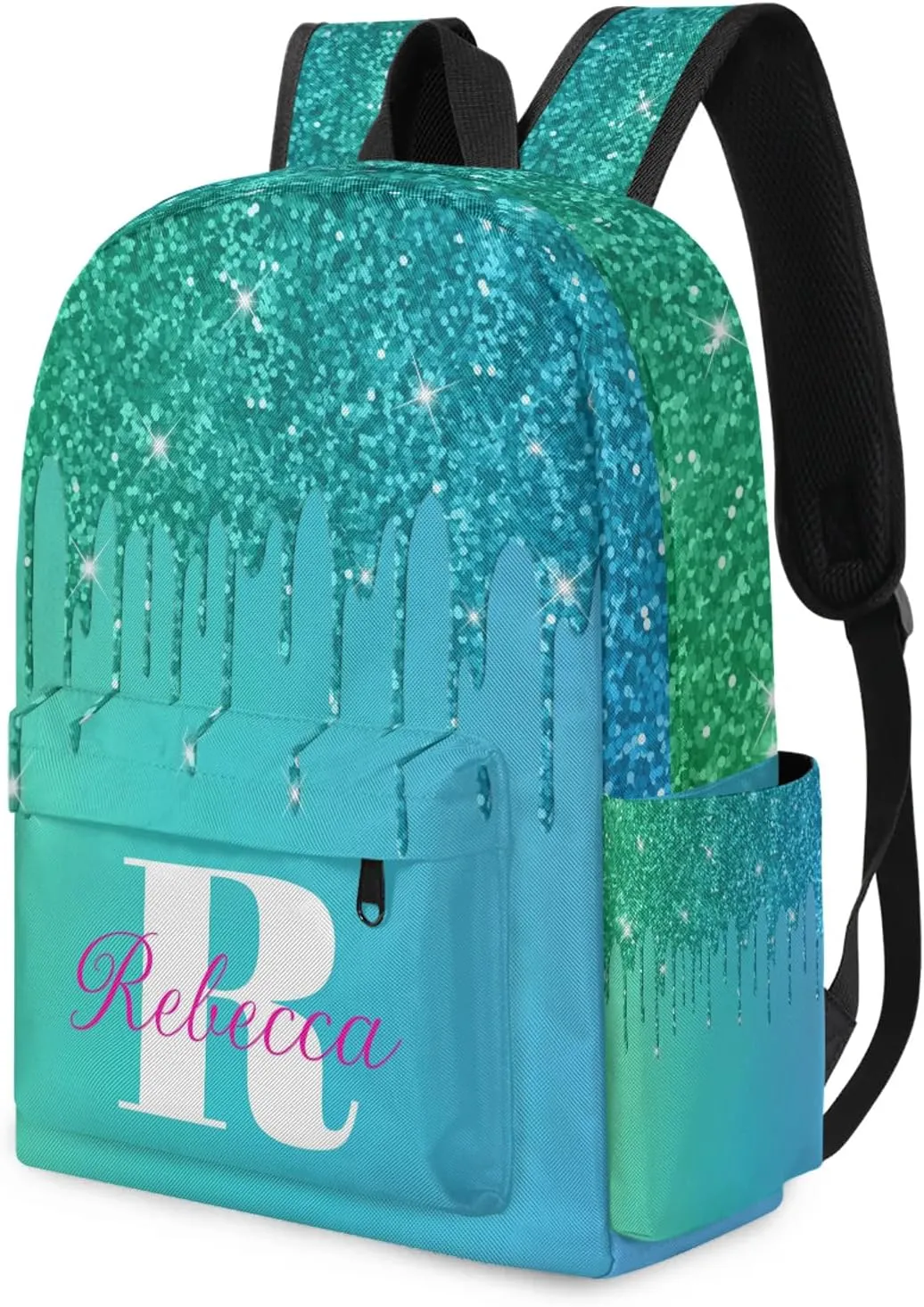 Custom Backpack with Initial & Name Personalized Shoulder Bag for Women Men Waterproof Travel Casual Backpack 15.1in, Green
