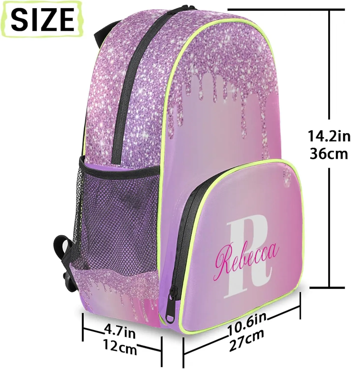 Custom Backpack with Initial & Name Personalized Small Shoulder Bag Waterproof Travel Casual Backpack with Chest Strap 14.2in, Pink White