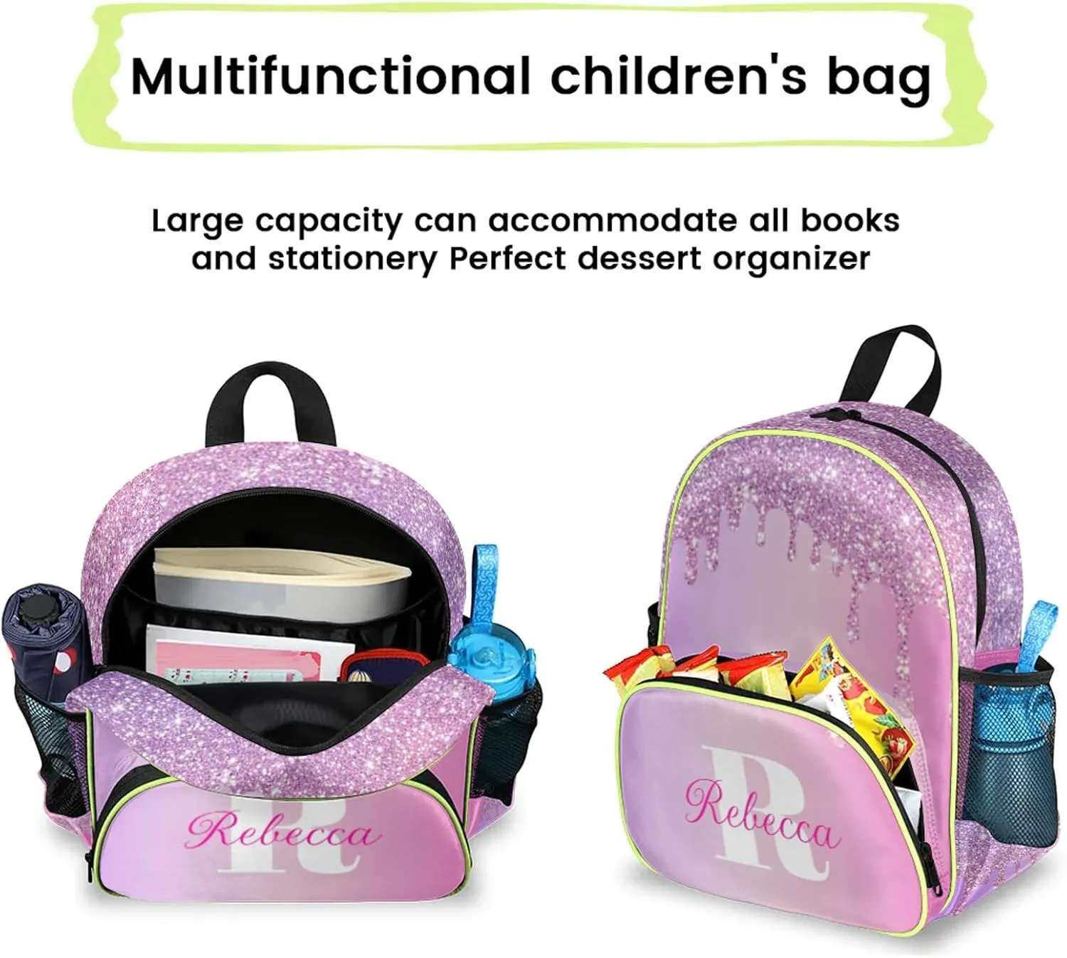 Custom Backpack with Initial & Name Personalized Small Shoulder Bag Waterproof Travel Casual Backpack with Chest Strap 14.2in, Pink White