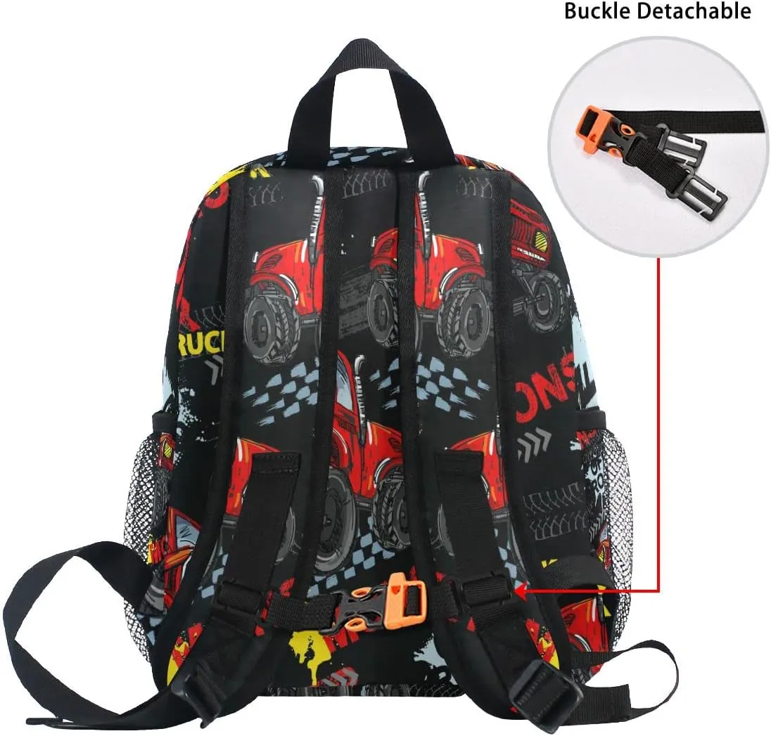 Custom Kid's Name Backpack, Monster Truck Car Toddler Backpack for Daycare Travel, Personalized Name Preschool Bookbags for Boys Girls