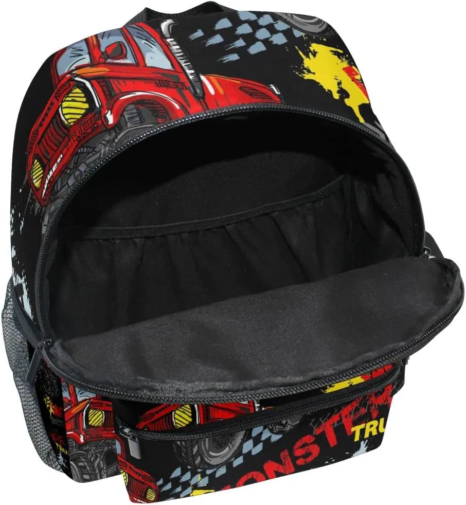 Custom Kid's Name Backpack, Monster Truck Car Toddler Backpack for Daycare Travel, Personalized Name Preschool Bookbags for Boys Girls