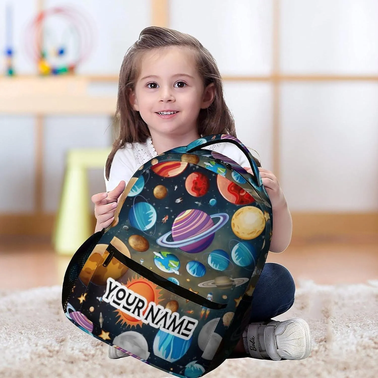 Custom Solar System School Backpack for Kids Girls Boys, 16 Inch Cute Planet Themed Bookbag, Personalized School Backpack for Students Children, Lightweight, Large Capacity