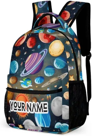 Custom Solar System School Backpack for Kids Girls Boys, 16 Inch Cute Planet Themed Bookbag, Personalized School Backpack for Students Children, Lightweight, Large Capacity
