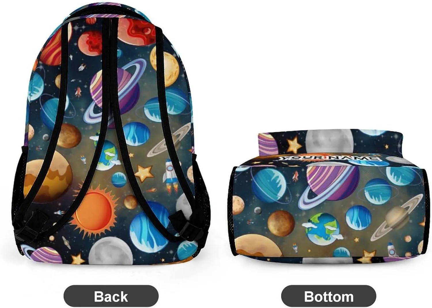 Custom Solar System School Backpack for Kids Girls Boys, 16 Inch Cute Planet Themed Bookbag, Personalized School Backpack for Students Children, Lightweight, Large Capacity