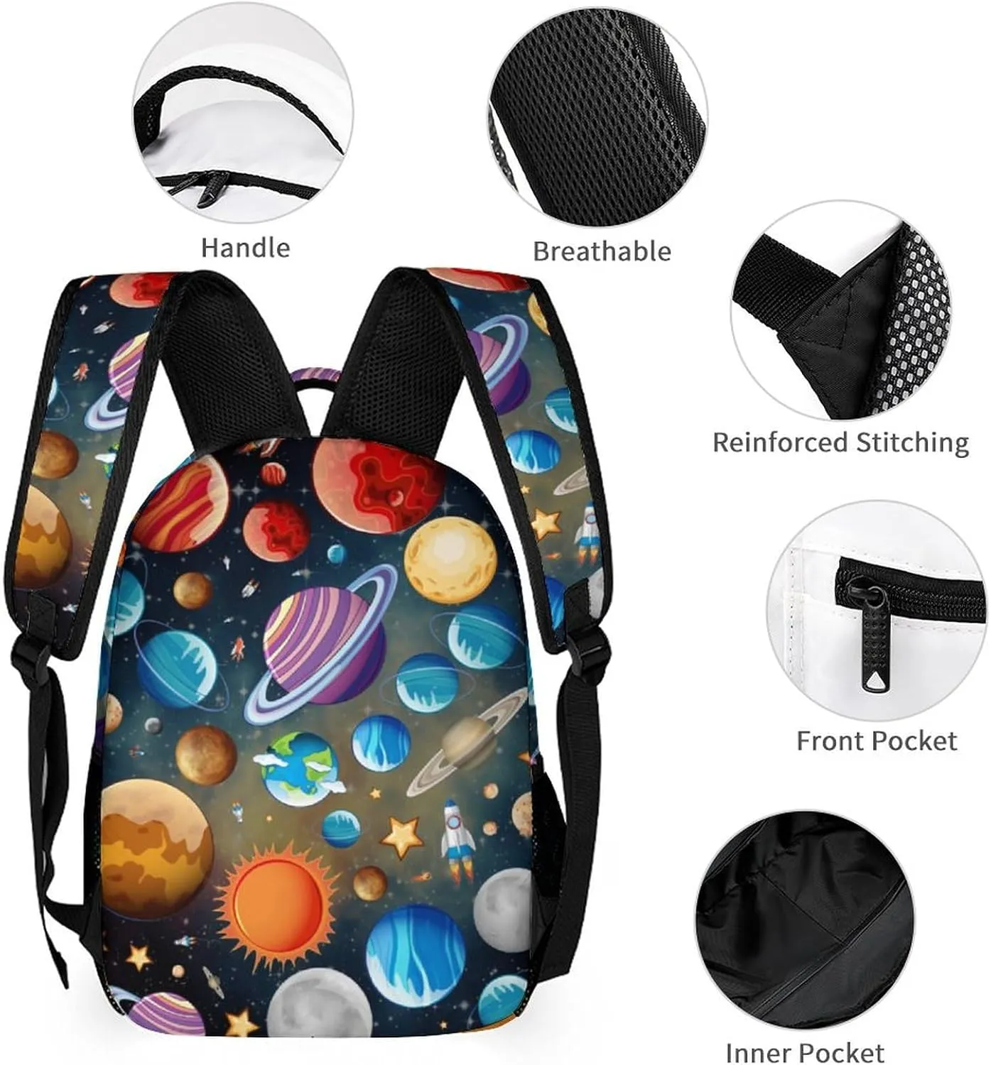 Custom Solar System School Backpack for Kids Girls Boys, 16 Inch Cute Planet Themed Bookbag, Personalized School Backpack for Students Children, Lightweight, Large Capacity