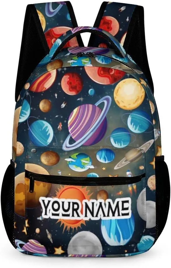 Custom Solar System School Backpack for Kids Girls Boys, 16 Inch Cute Planet Themed Bookbag, Personalized School Backpack for Students Children, Lightweight, Large Capacity