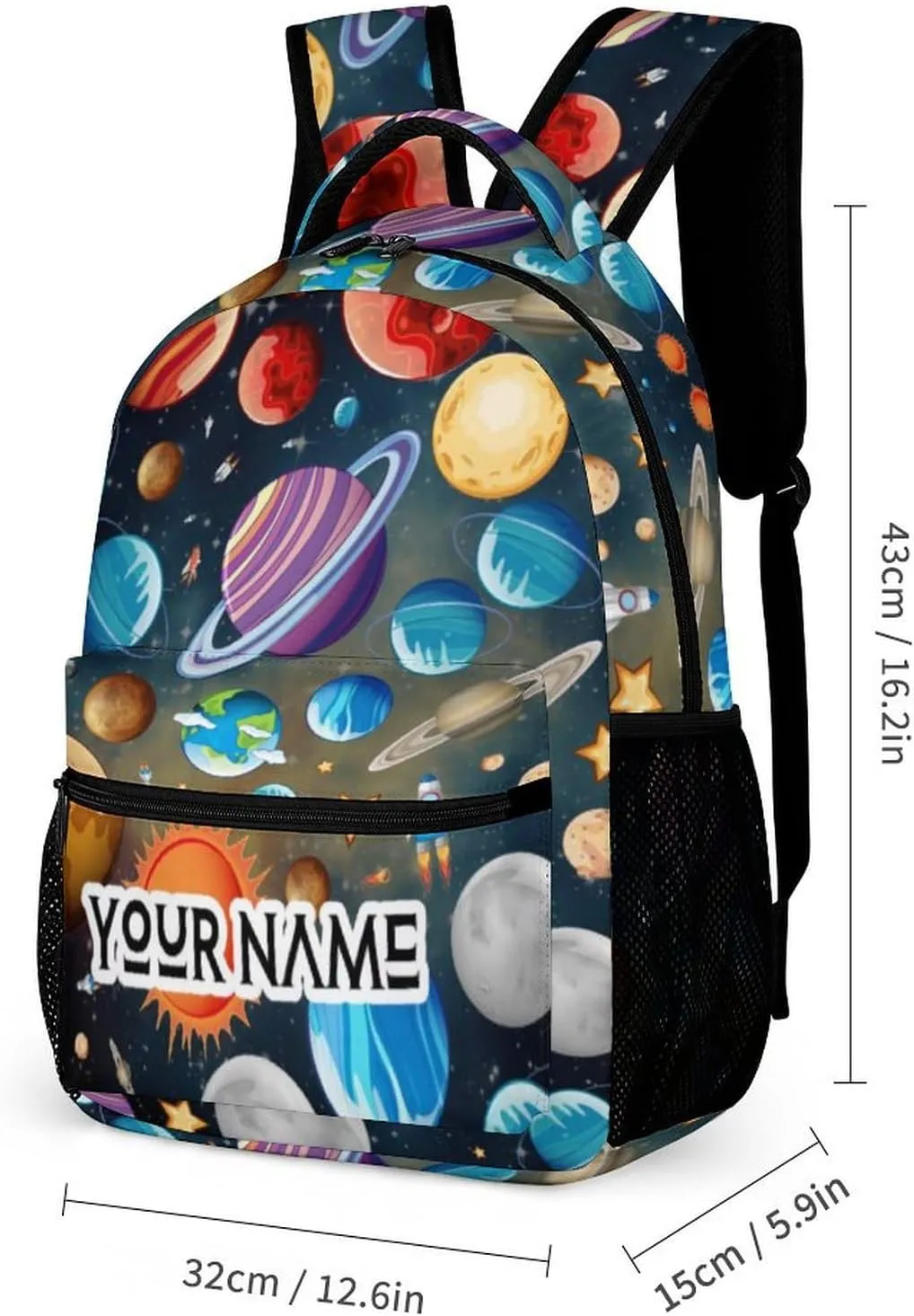 Custom Solar System School Backpack for Kids Girls Boys, 16 Inch Cute Planet Themed Bookbag, Personalized School Backpack for Students Children, Lightweight, Large Capacity