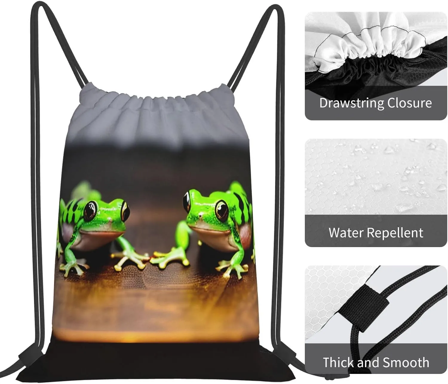 Cute and funny Funny Frogs Print Sports Drawstring Backpack,Water Resistant Bag, Gym Backpack for Women Men