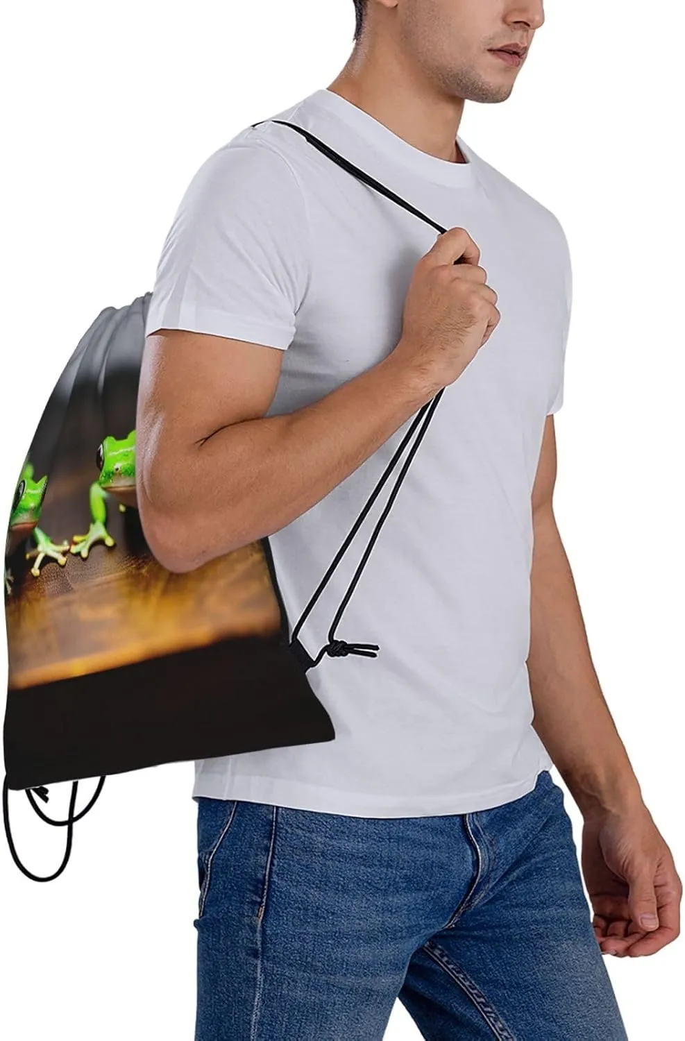 Cute and funny Funny Frogs Print Sports Drawstring Backpack,Water Resistant Bag, Gym Backpack for Women Men