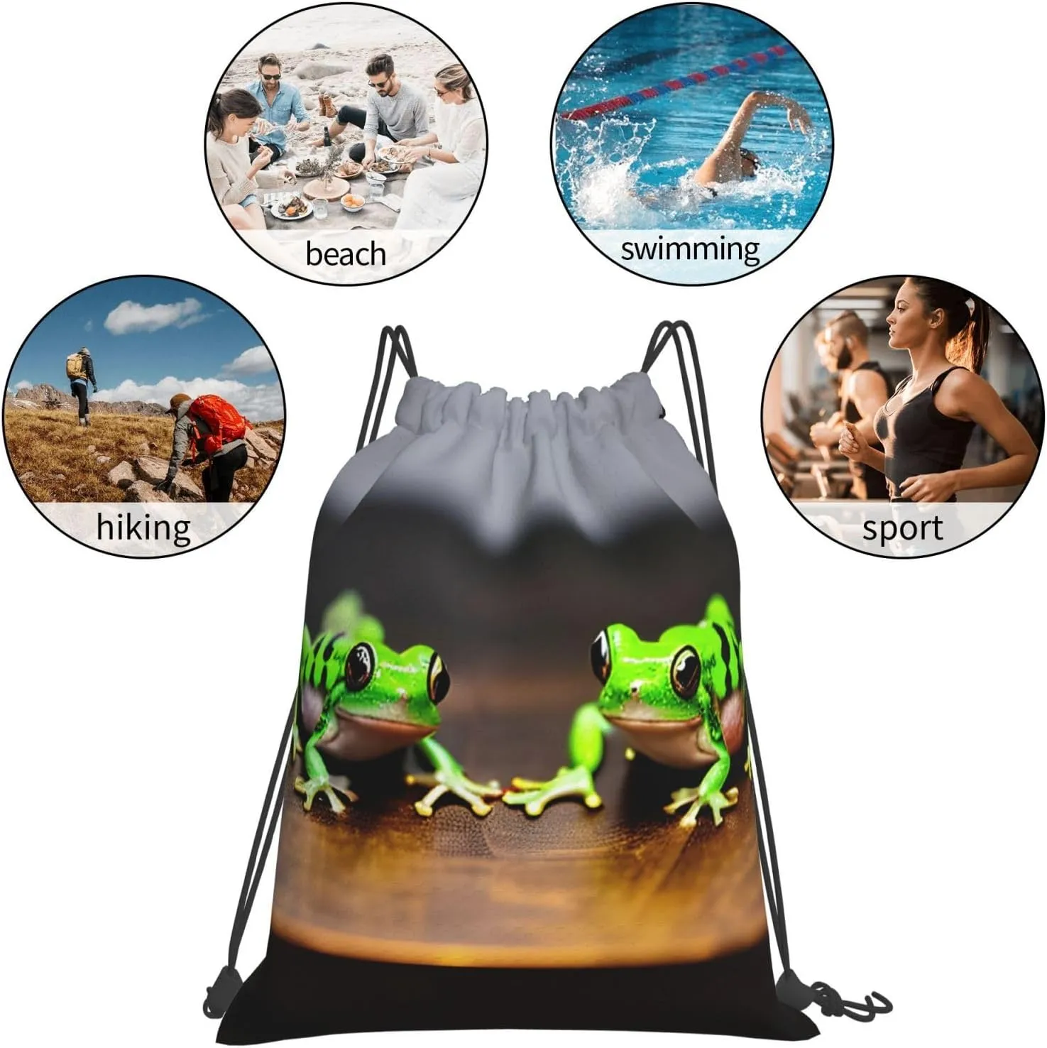 Cute and funny Funny Frogs Print Sports Drawstring Backpack,Water Resistant Bag, Gym Backpack for Women Men