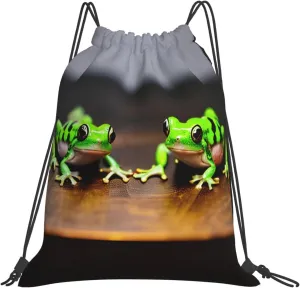 Cute and funny Funny Frogs Print Sports Drawstring Backpack,Water Resistant Bag, Gym Backpack for Women Men