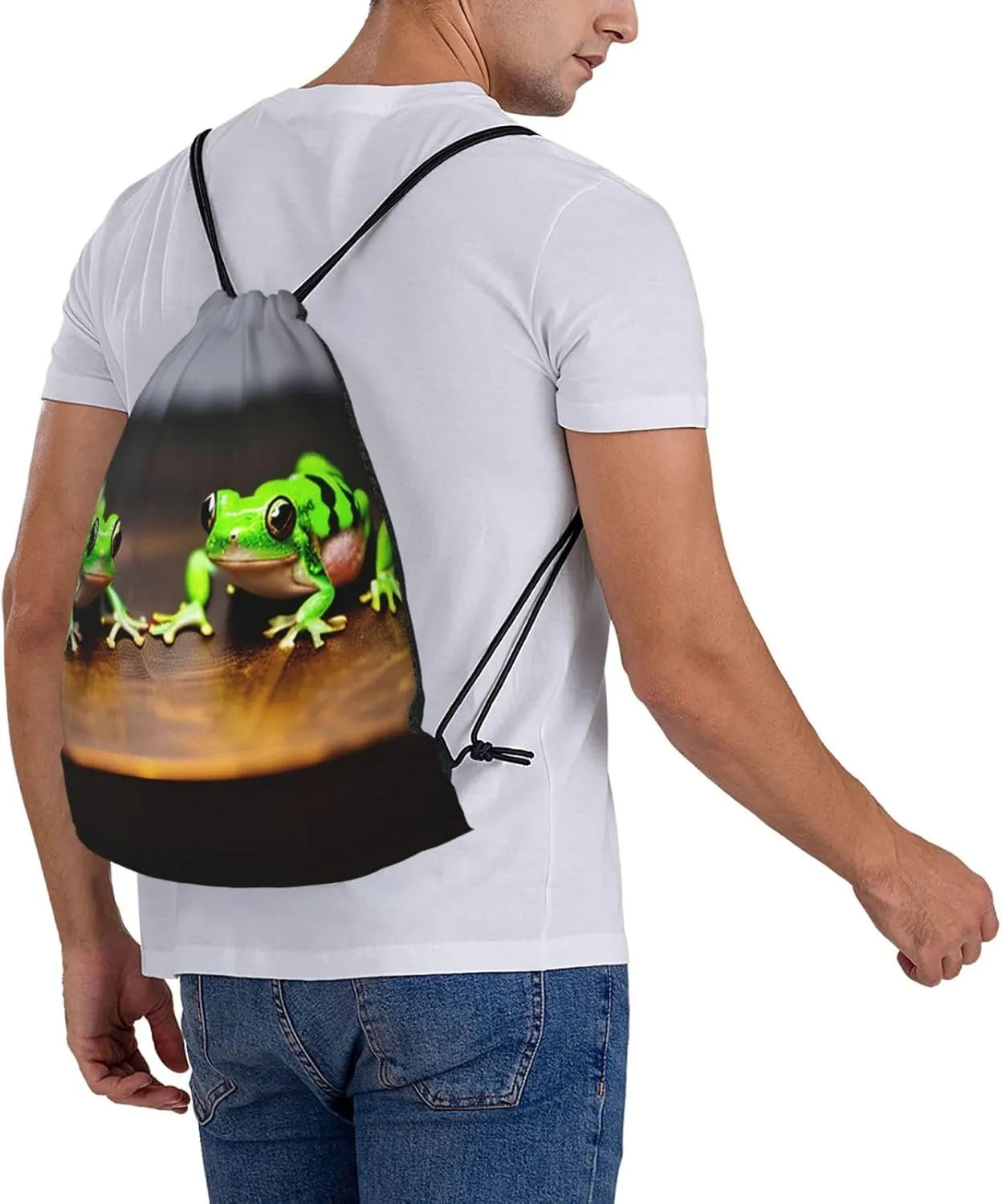 Cute and funny Funny Frogs Print Sports Drawstring Backpack,Water Resistant Bag, Gym Backpack for Women Men