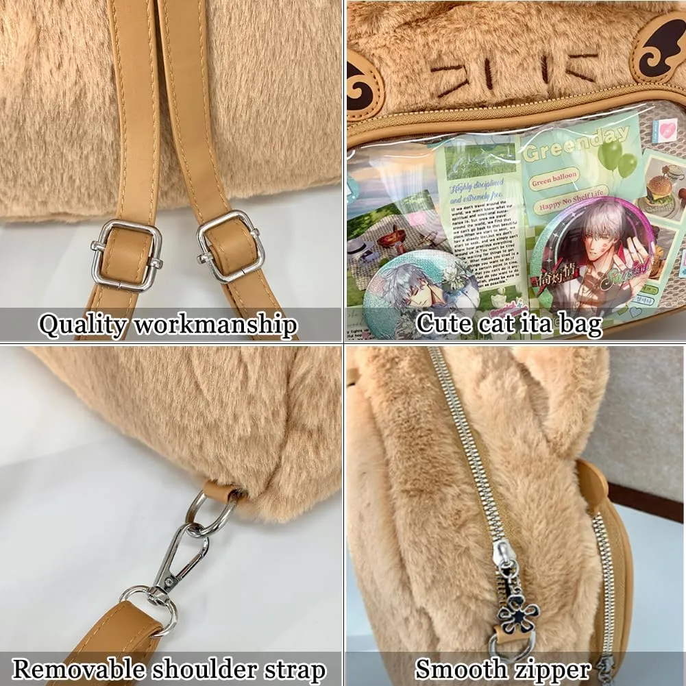 Cute Cat Ita Bag Pin Display Backpack Kawaii Furry Ita Bag Crossbody Y2k Aesthetic Shoulder Purse(Pins NOT Included)