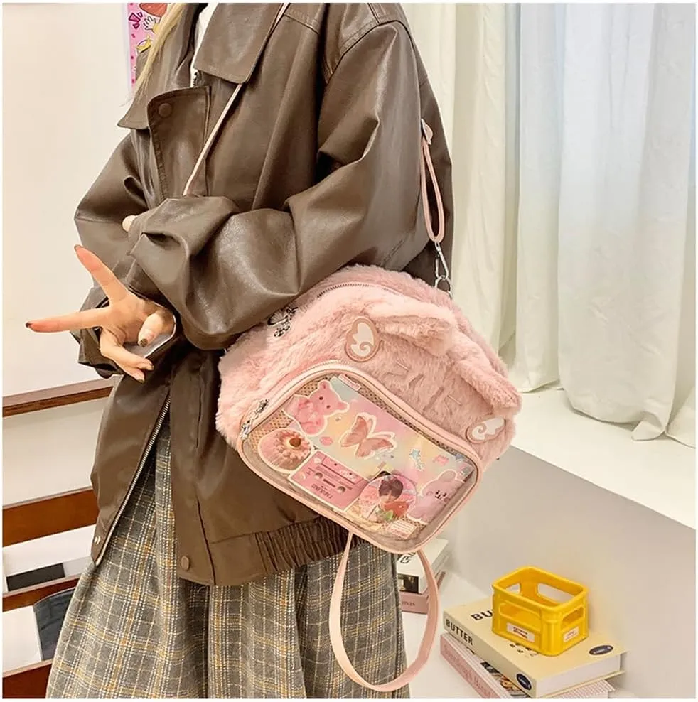 Cute Cat Ita Bag Pin Display Backpack Kawaii Furry Ita Bag Crossbody Y2k Aesthetic Shoulder Purse(Pins NOT Included)