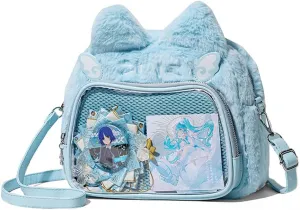 Cute Cat Ita Bag Pin Display Backpack Kawaii Furry Ita Bag Crossbody Y2k Aesthetic Shoulder Purse(Pins NOT Included)