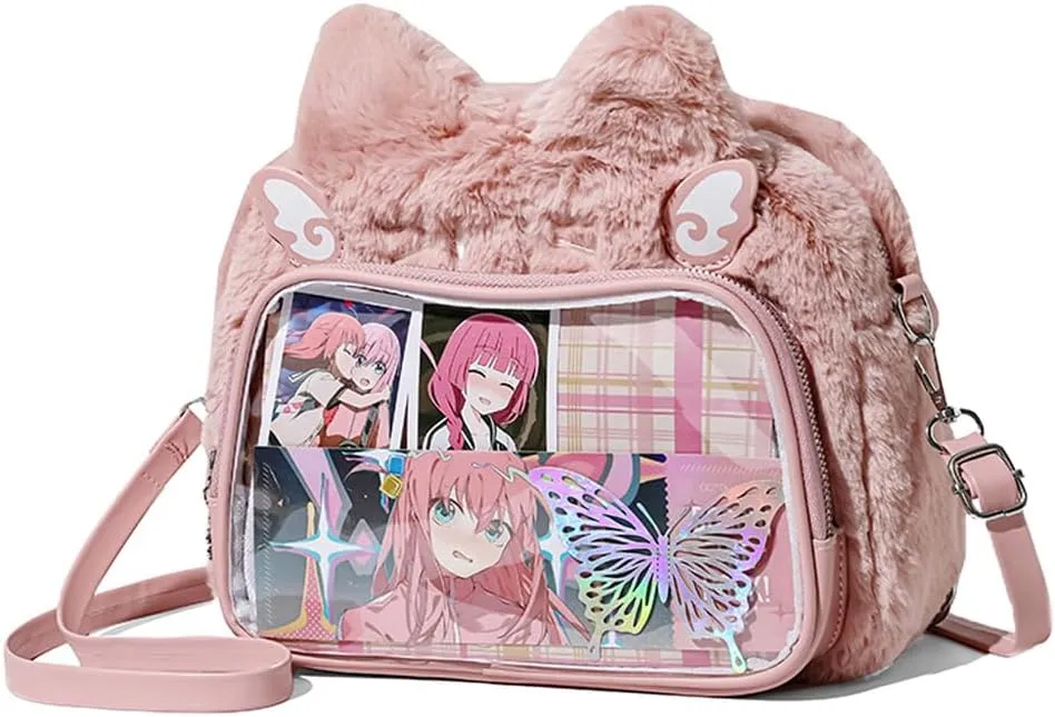 Cute Cat Ita Bag Pin Display Backpack Kawaii Furry Ita Bag Crossbody Y2k Aesthetic Shoulder Purse(Pins NOT Included)