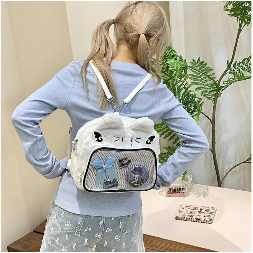 Cute Cat Ita Bag Pin Display Backpack Kawaii Furry Ita Bag Crossbody Y2k Aesthetic Shoulder Purse(Pins NOT Included)