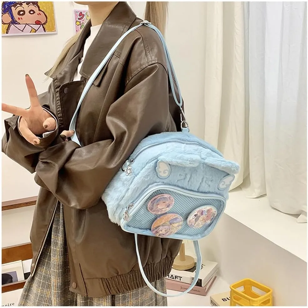 Cute Cat Ita Bag Pin Display Backpack Kawaii Furry Ita Bag Crossbody Y2k Aesthetic Shoulder Purse(Pins NOT Included)