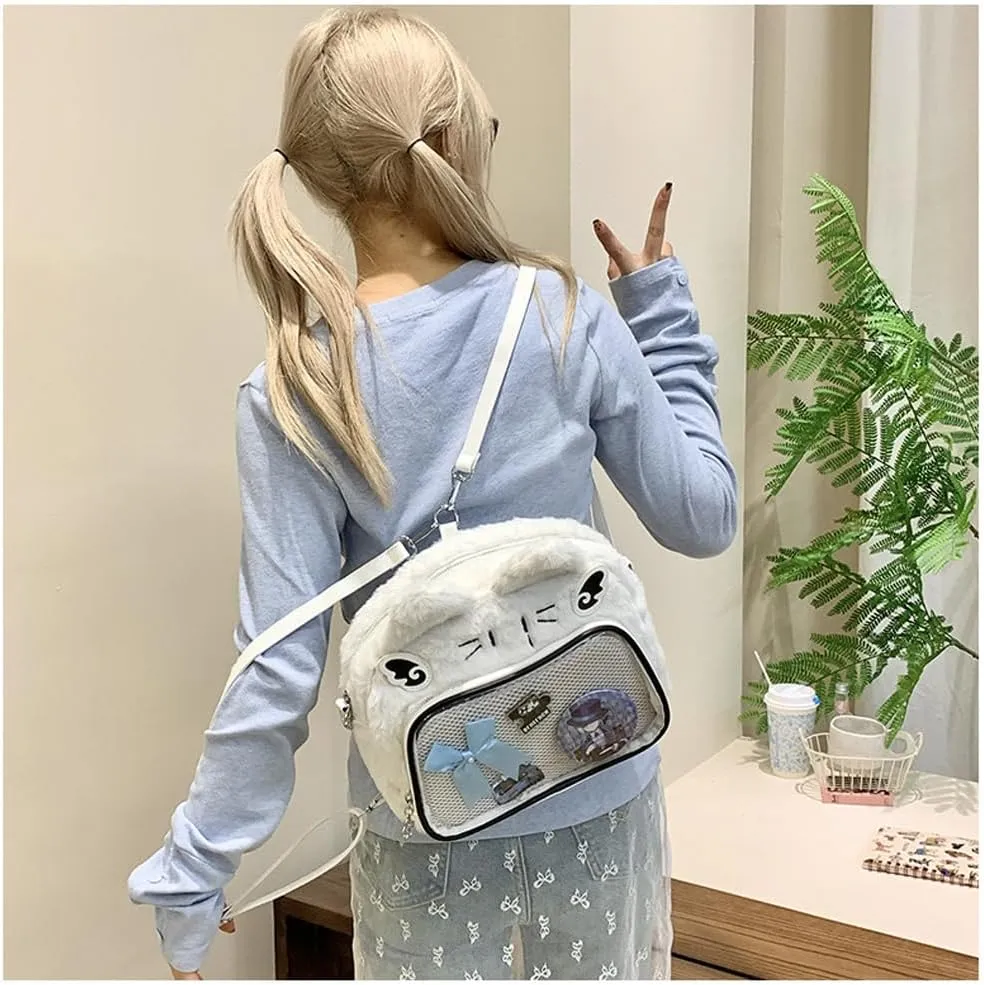 Cute Cat Ita Bag Pin Display Backpack Kawaii Furry Ita Bag Crossbody Y2k Aesthetic Shoulder Purse(Pins NOT Included)