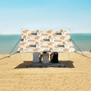 Cute Kapybara Beach Canopy Tent Anti-UV & Wind Resistant, Camping Sun Shelter Easy Setup Portable,Outdoor Shade Tents with Sandbags,Sand Shovels,Ground Pegs & Stability Poles