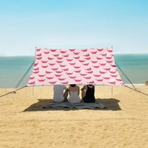Cute Piggy Face Pattern Beach Canopy Tent Anti-UV & Wind Resistant, Camping Sun Shelter Easy Setup Portable,Outdoor Shade Tents with Sandbags,Sand Shovels,Ground Pegs & Stability Poles