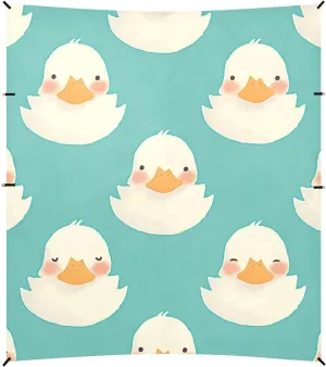 Cute White Ducks Blue Foldable Beach Canopy UPF50  Protection Water-Resistant Outdoor Sun Shade with Sandbags, Sand Shovel, Poles for Camping Trips, Fishing, Backyard Fun or Picnics