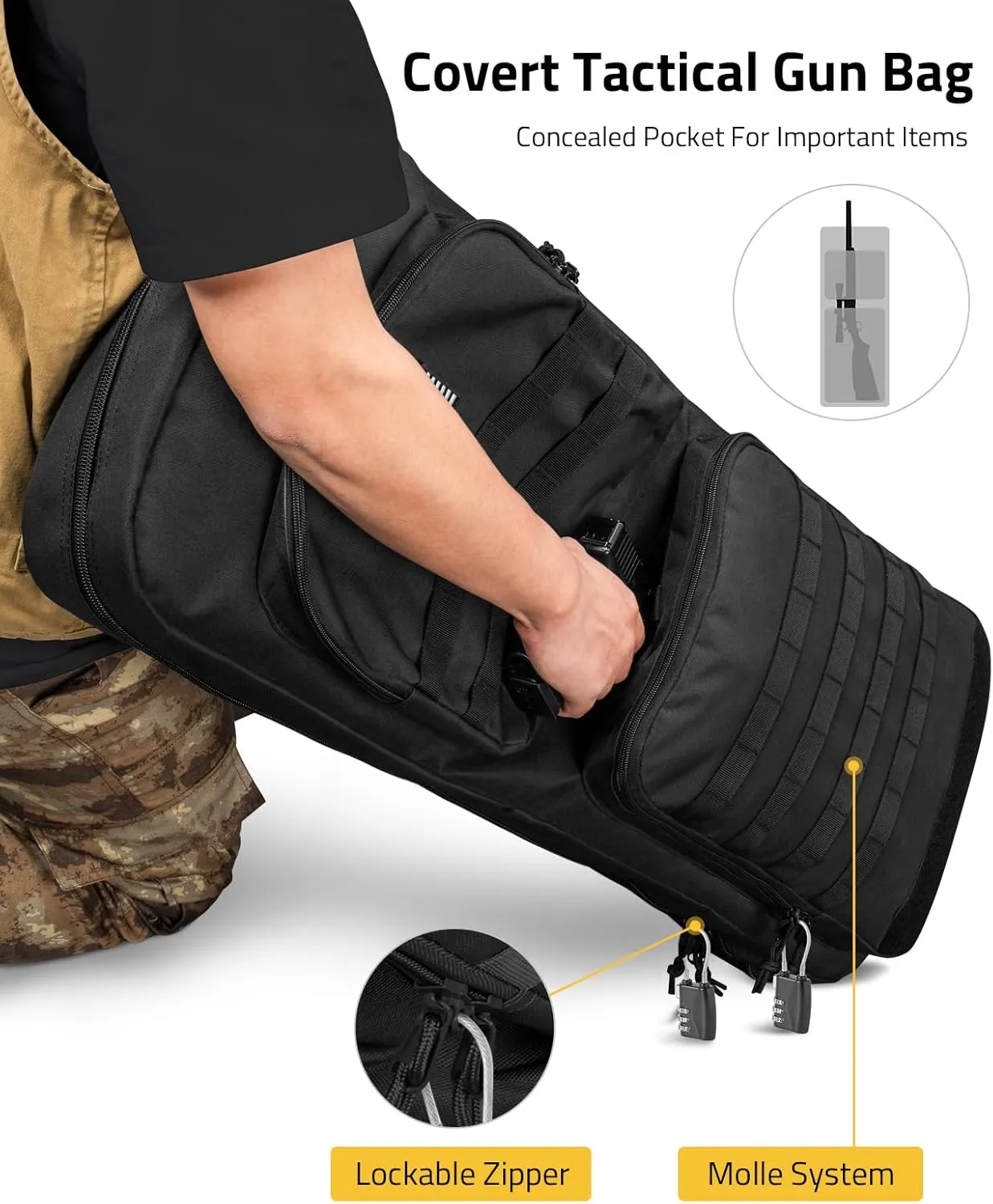 CVLIFE 30" 34" Soft Rifle Case Gun Backpack, Tactical Double Rifle Backpack Gun Bag Covert Bug Out Bag, with Lockable Zipper for Hunting Shooting