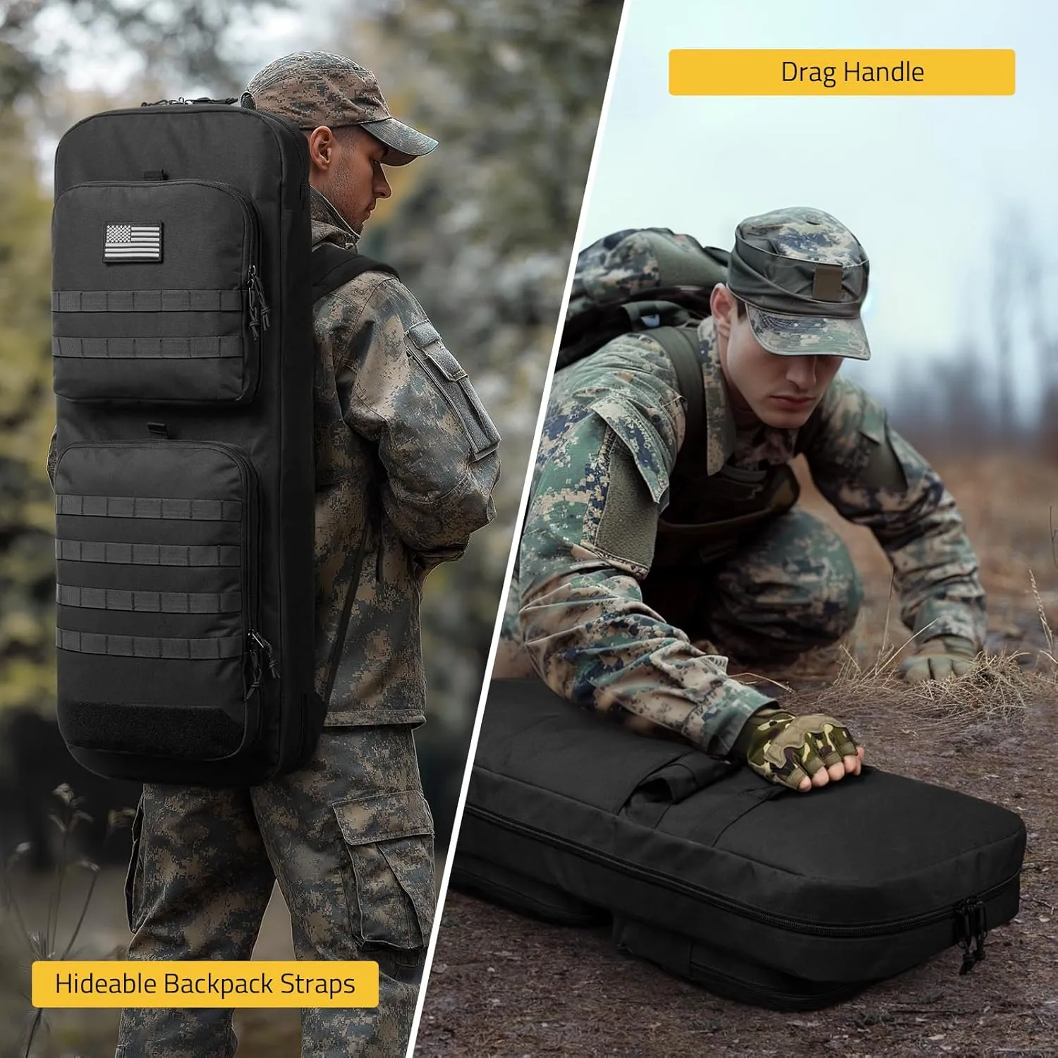 CVLIFE 30" 34" Soft Rifle Case Gun Backpack, Tactical Double Rifle Backpack Gun Bag Covert Bug Out Bag, with Lockable Zipper for Hunting Shooting