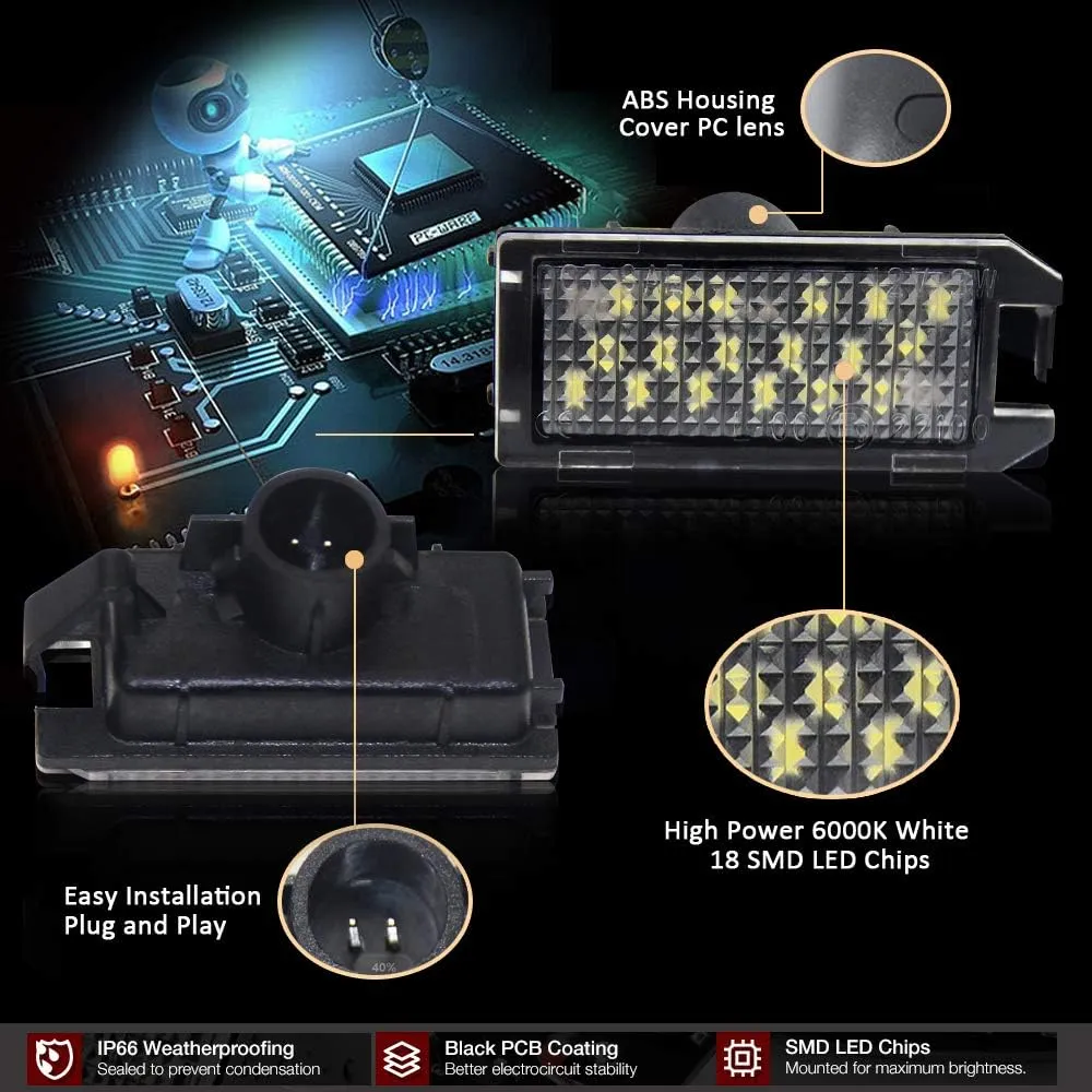 D-Lumina LED License Plate Light Tag Lamp Assembly Compatible with 2013-2019 FIAT 500, Maserati Levante ＆ Dodge Viper, Je-ep Grand Cherokee Compass Patriot, Powered by 18-SMD White 6000K Pack of 2