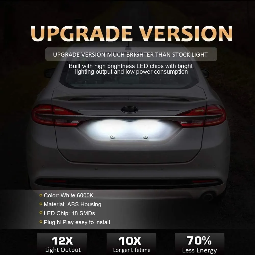 D-Lumina LED License Plate Light Tag Lamp Assembly Compatible with 2013-2019 FIAT 500, Maserati Levante ＆ Dodge Viper, Je-ep Grand Cherokee Compass Patriot, Powered by 18-SMD White 6000K Pack of 2