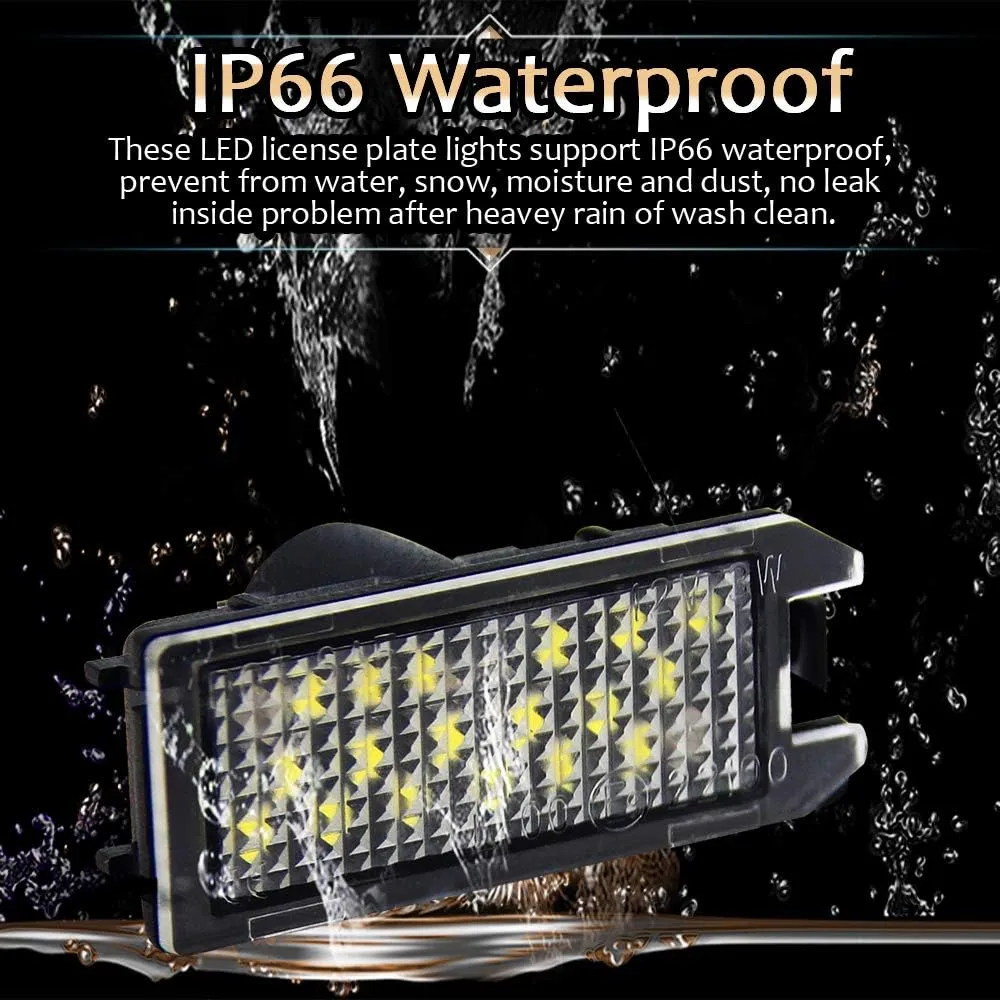 D-Lumina LED License Plate Light Tag Lamp Assembly Compatible with 2013-2019 FIAT 500, Maserati Levante ＆ Dodge Viper, Je-ep Grand Cherokee Compass Patriot, Powered by 18-SMD White 6000K Pack of 2