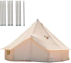 DANCHEL OUTDOOR Large 4 Season Canvas Yurt Tent with Stove Jack, 13pcs Bell Tent Short Guy Poles for Glamping, 20ft/6m