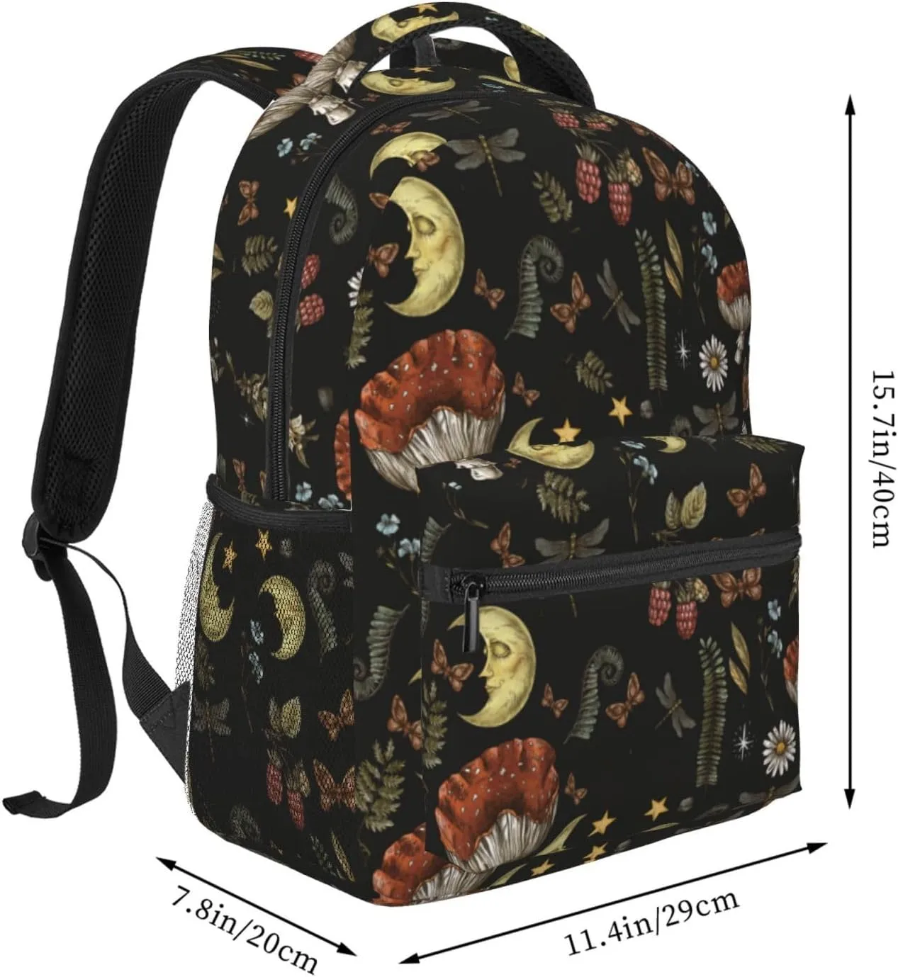 Dark Academia Whimsical Goblincore Backpack - Black, 11.4 * 7.8 * 15.7 inches, Women's