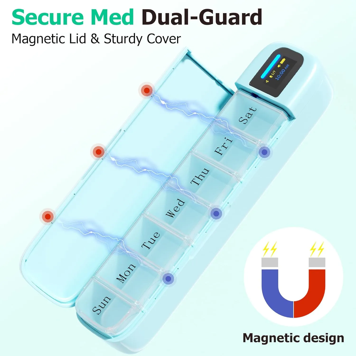 Daviky Smart Pill Organizer with Alarm, Bluetooth Daily Once a Day Pill Box 7 Day with APP, Weekly Travel Pill Case, Portable Pill Reminder for Medicines, Supplements and Vitamins(Green)