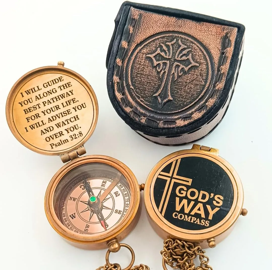 DAYOL'X God's Way Compass Psalm 32:8 - Religious Gifts for Men, Baptism Gift for Teenage Boys - 1st Communion Gifts for Boys - Baptism Christmas First