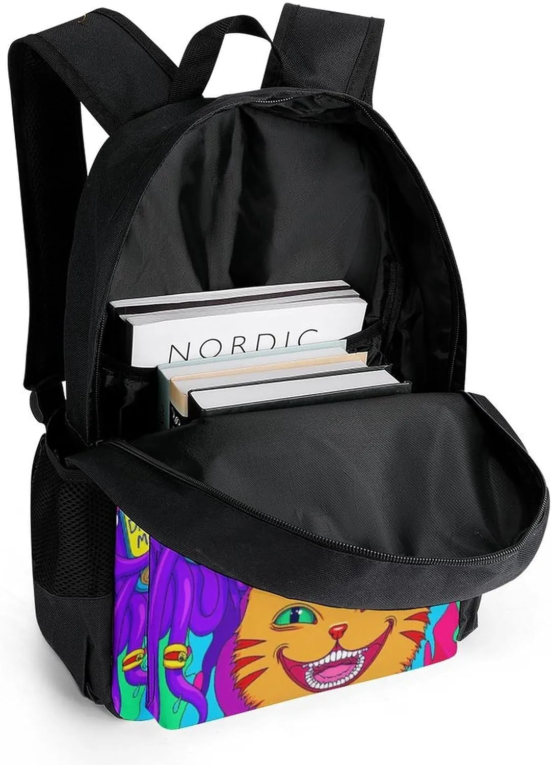 Daypack Bookbag Anti-Theft Multipurpose Large Capacity Bookbag - Acid Trip Colors Trippy Cat Eye Octopus Art Travel Hiking & Camping Rucksack With Adjustable Shoulder Straps