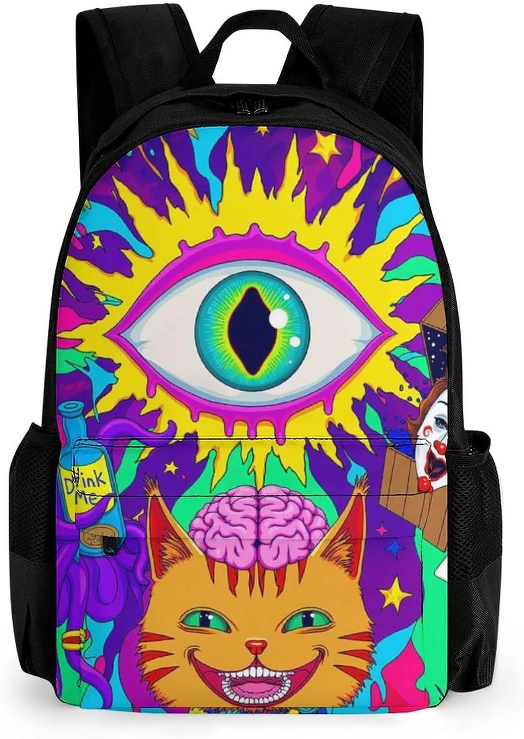 Daypack Bookbag Anti-Theft Multipurpose Large Capacity Bookbag - Acid Trip Colors Trippy Cat Eye Octopus Art Travel Hiking & Camping Rucksack With Adjustable Shoulder Straps