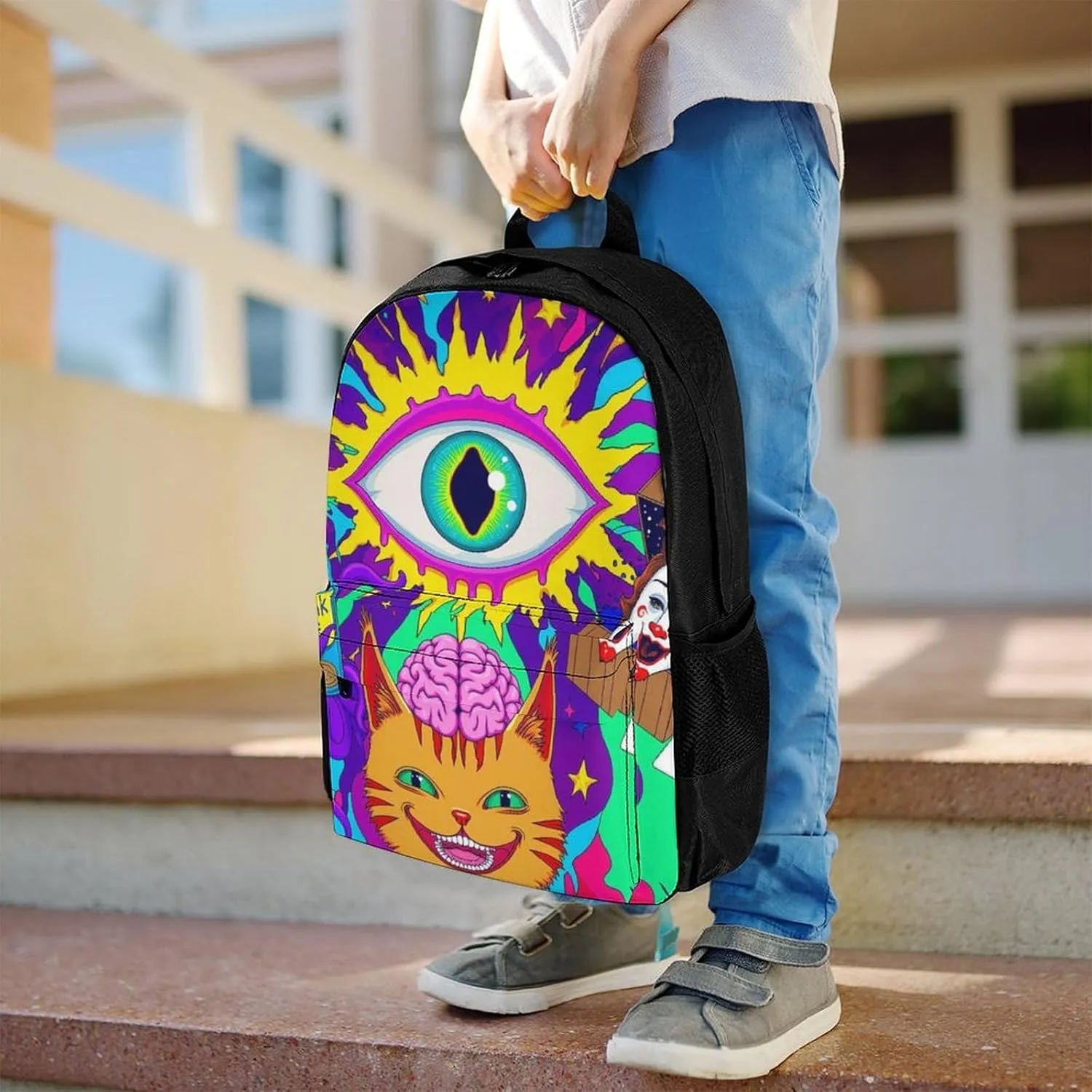 Daypack Bookbag Anti-Theft Multipurpose Large Capacity Bookbag - Acid Trip Colors Trippy Cat Eye Octopus Art Travel Hiking & Camping Rucksack With Adjustable Shoulder Straps