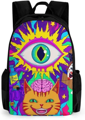 Daypack Bookbag Anti-Theft Multipurpose Large Capacity Bookbag - Acid Trip Colors Trippy Cat Eye Octopus Art Travel Hiking & Camping Rucksack With Adjustable Shoulder Straps