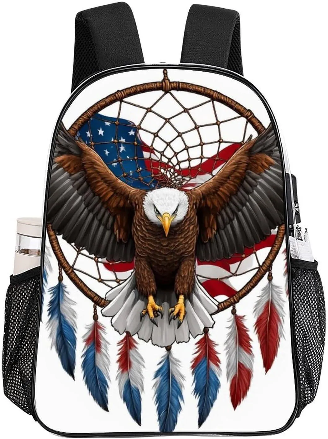 Daypack Bookbag Anti-Theft Multipurpose Large Capacity Bookbag - American Flag Boho Totem Native Eagle Dream Catcher Travel Hiking & Camping Rucksack Transparent Bag