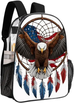 Daypack Bookbag Anti-Theft Multipurpose Large Capacity Bookbag - American Flag Boho Totem Native Eagle Dream Catcher Travel Hiking & Camping Rucksack Transparent Bag