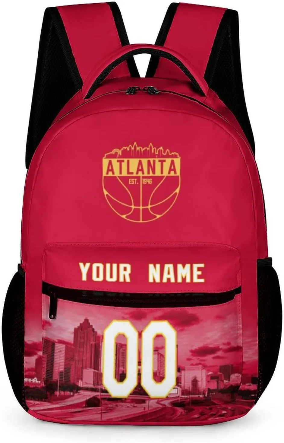 DDJAM Atlanta Custom Backpack High Capacity Basketball City Night View Fans Gifts for Men Women Bag Personalized Name & Number