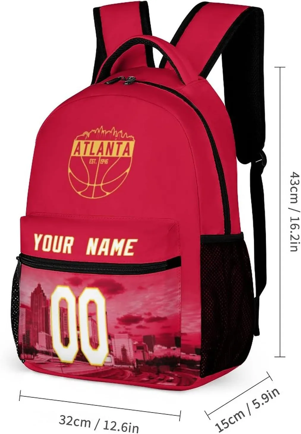 DDJAM Atlanta Custom Backpack High Capacity Basketball City Night View Fans Gifts for Men Women Bag Personalized Name & Number