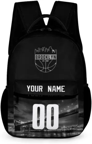 DDJAM Brooklyn Custom Backpack High Capacity Basketball City Night View Fans Gifts for Men Women Bag Personalized Name & Number