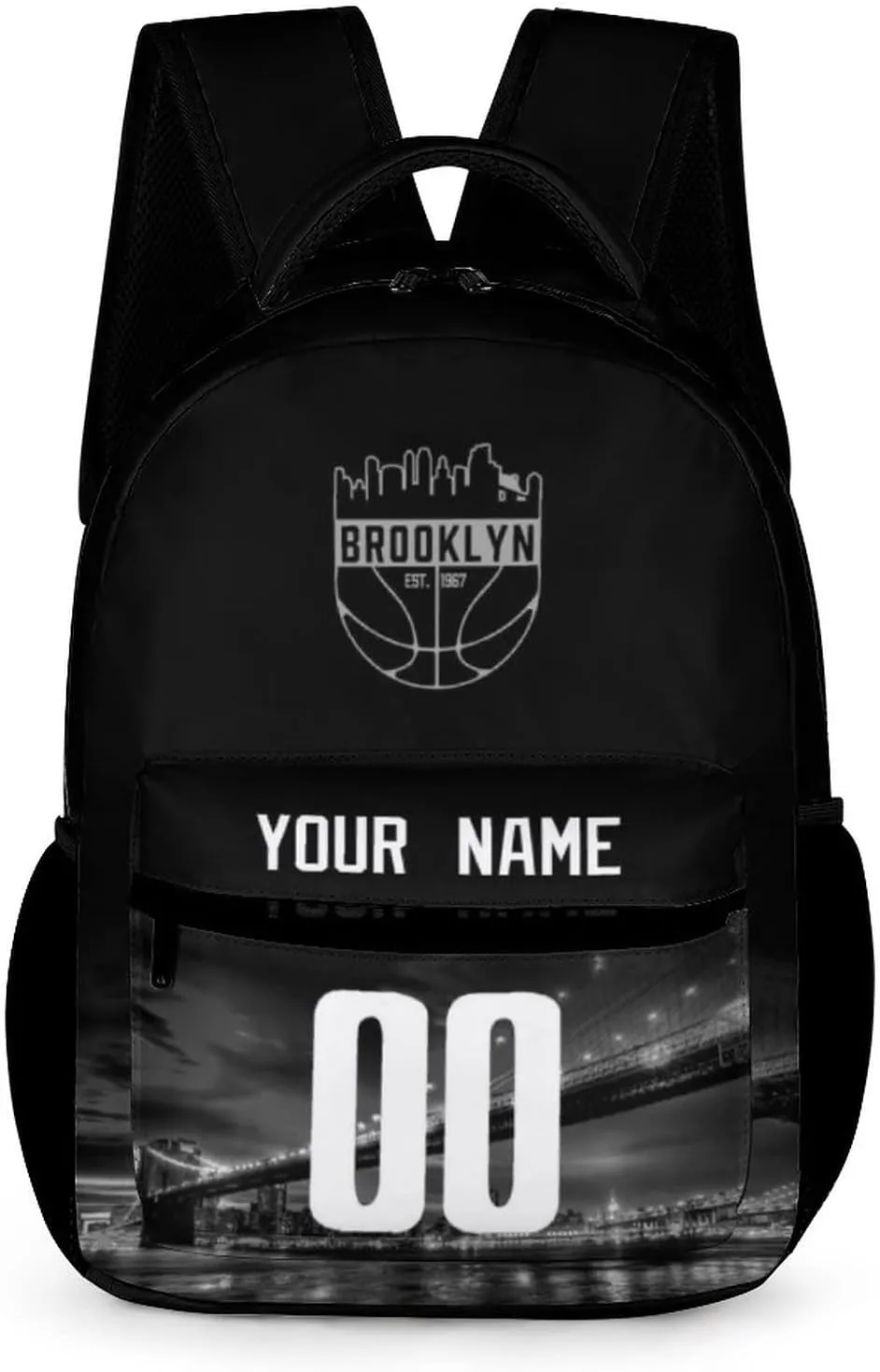 DDJAM Brooklyn Custom Backpack High Capacity Basketball City Night View Fans Gifts for Men Women Bag Personalized Name & Number