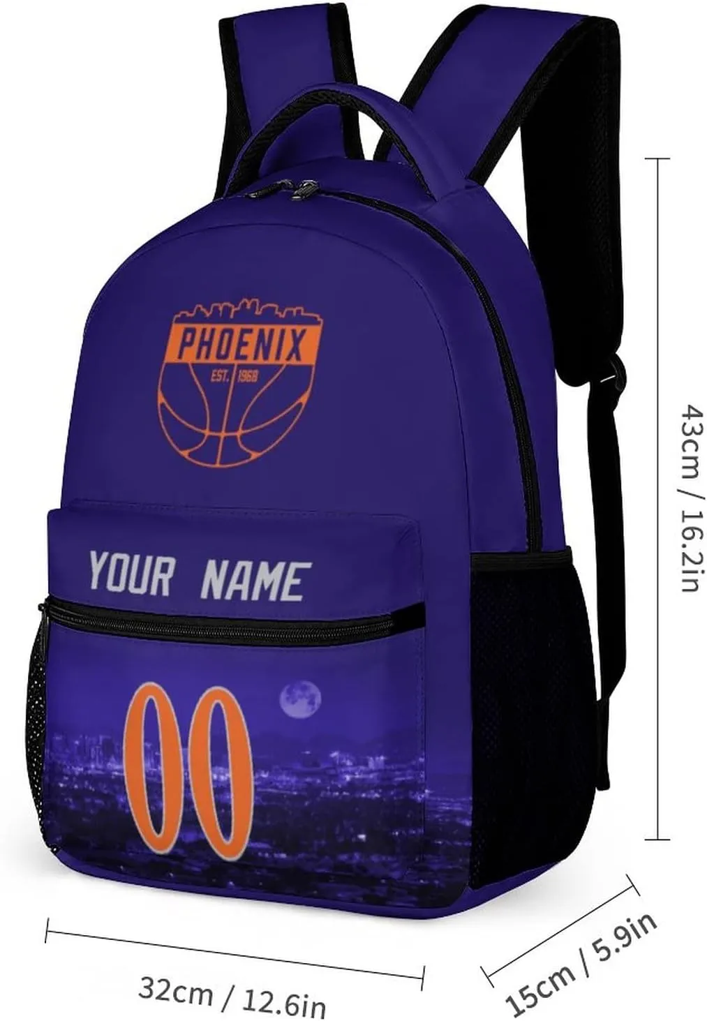 DDJAM Phoenix Custom Backpack High Capacity Basketball City Night View Fans Gifts for Men Women Bag Personalized Name & Number