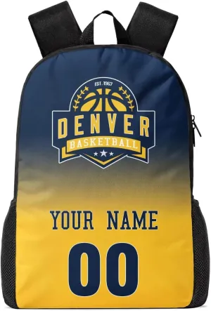 Denver Custom Backpack High Capacity,Add Personalized Name And Number, Backpack for Men Women,Basketball Bags for Teenagers
