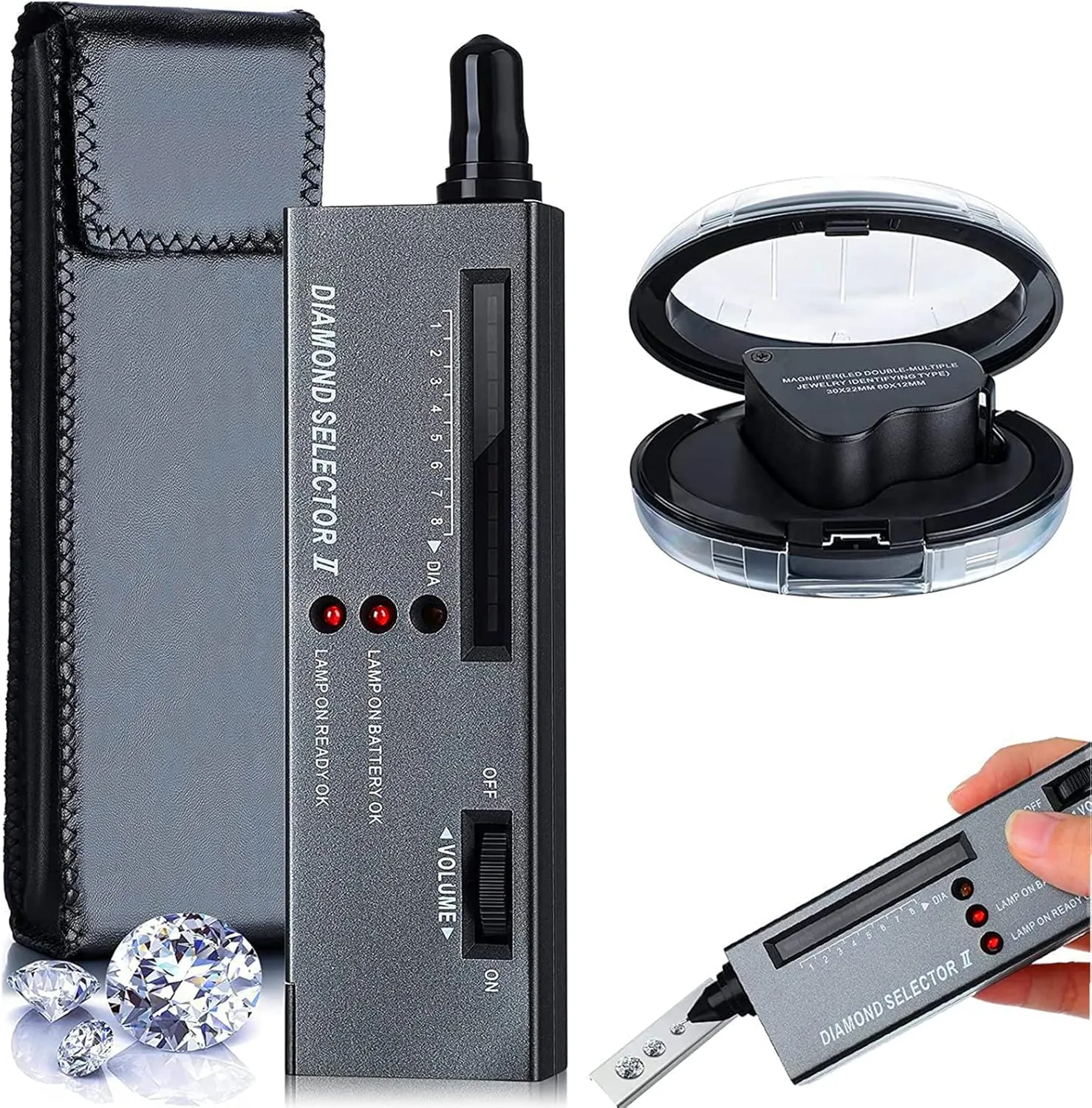 Diamond Tester,Hqdz Diamond Tester Pen 30X 60X Illuminated Jewelry Loupe Jewelry Distinguish Tool,High Accuracy Professional Diamond Selector for Novice and Expert,Thermal Conductivity Meter